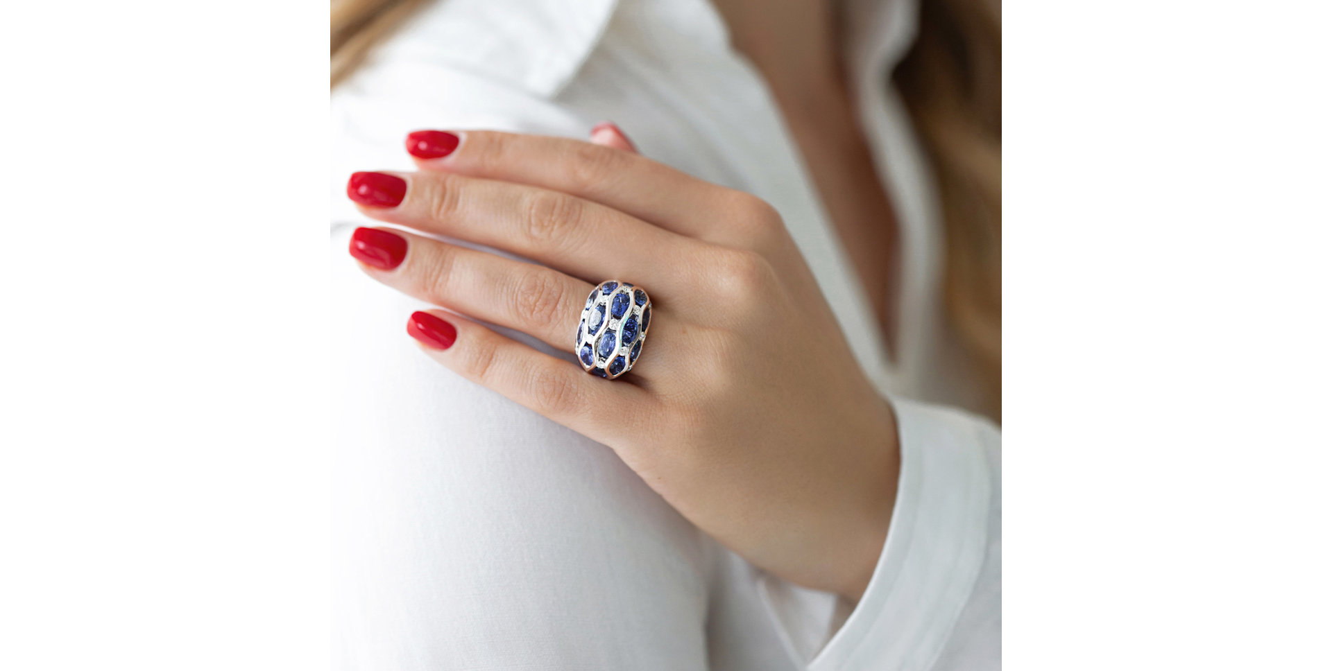 Prsten s diamanty a safíry Camille