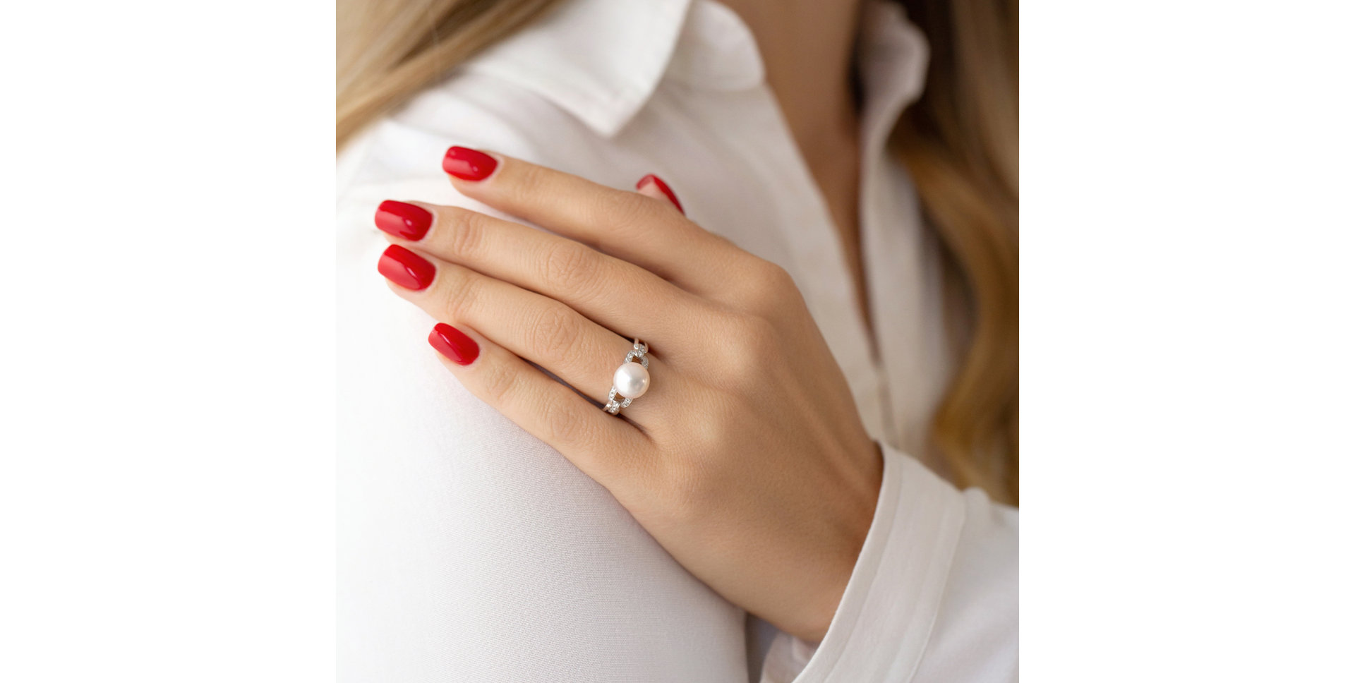 Prsten s perlou a diamanty Charm of Freshwater