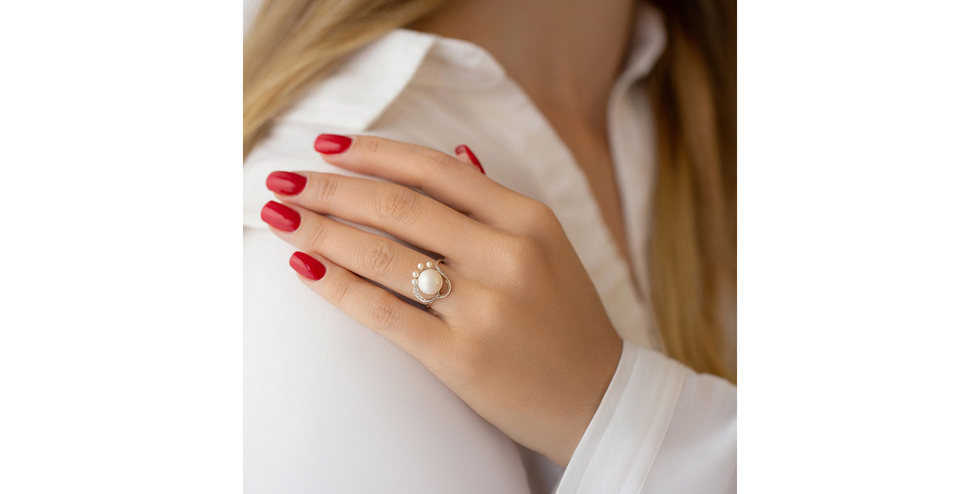 Prsten s perlou a diamanty Pearl Touch