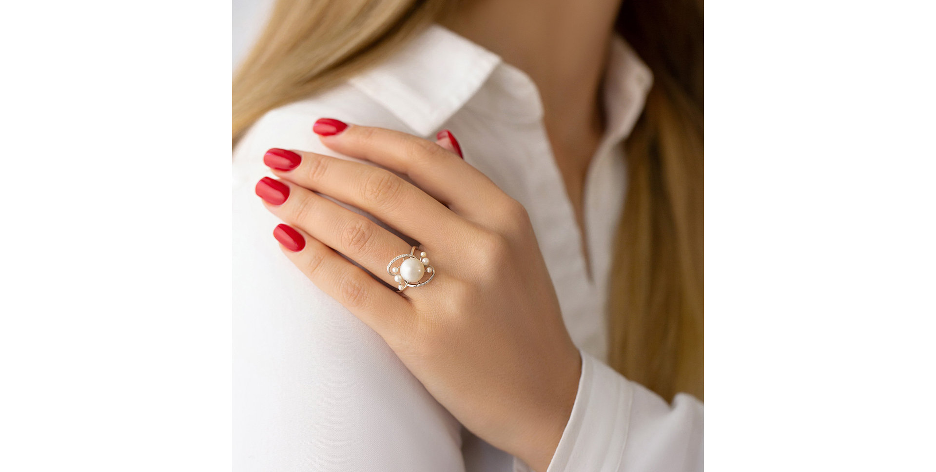 Prsten s perlou a diamanty Nymph Treasure