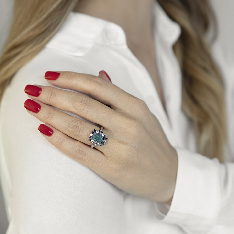 Prsten s opálem, diamanty a safíry Octavia