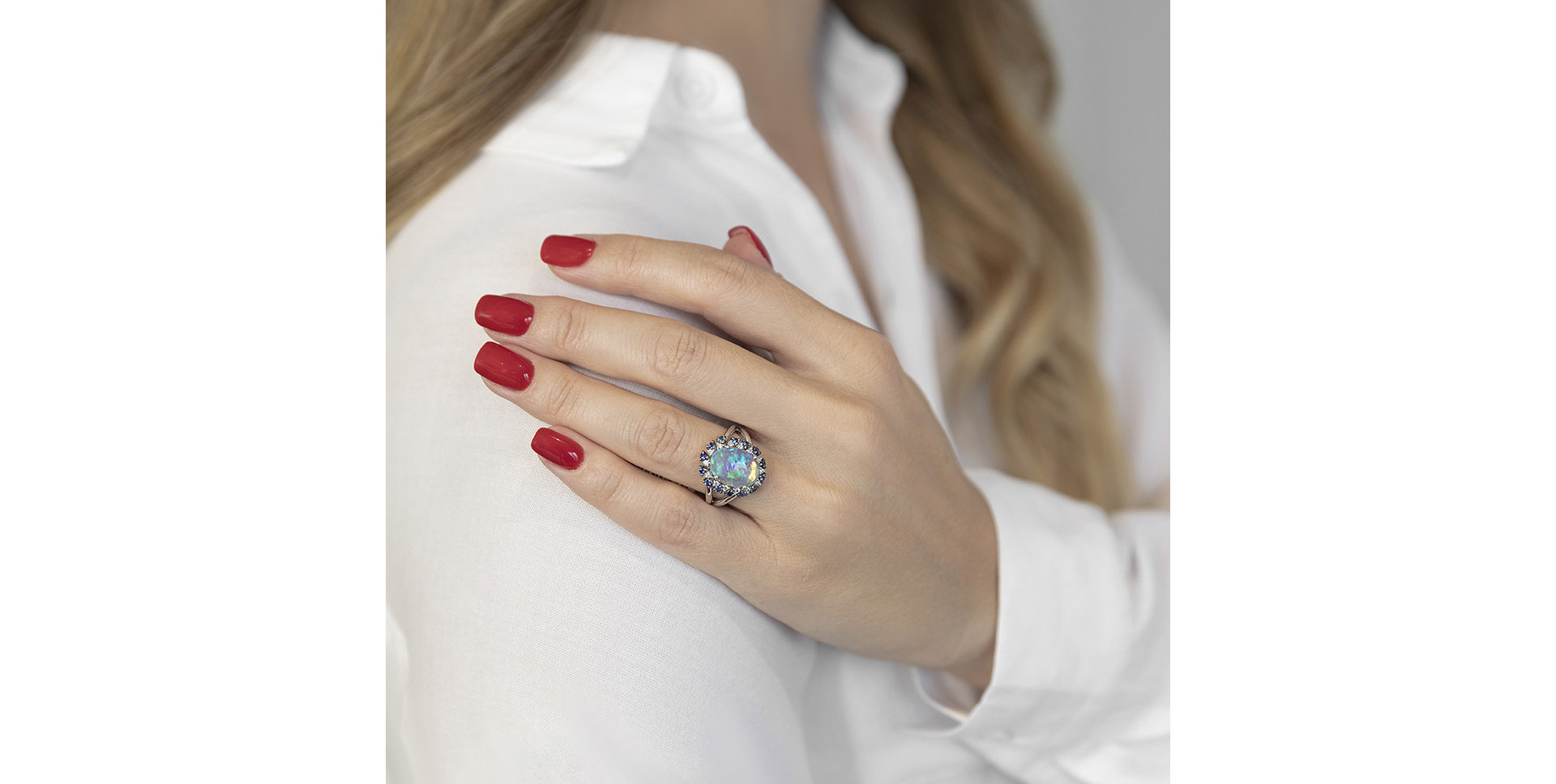 Prsten s opálem, diamanty a safíry Makenna