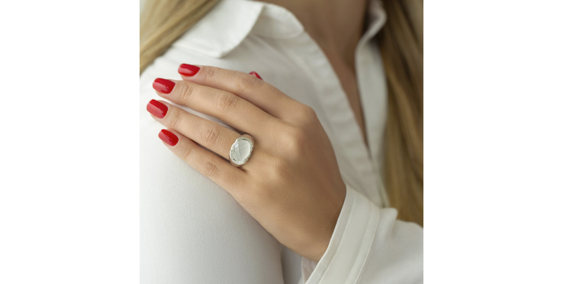 Prsten s quartzem a diamanty Snow Glitter night