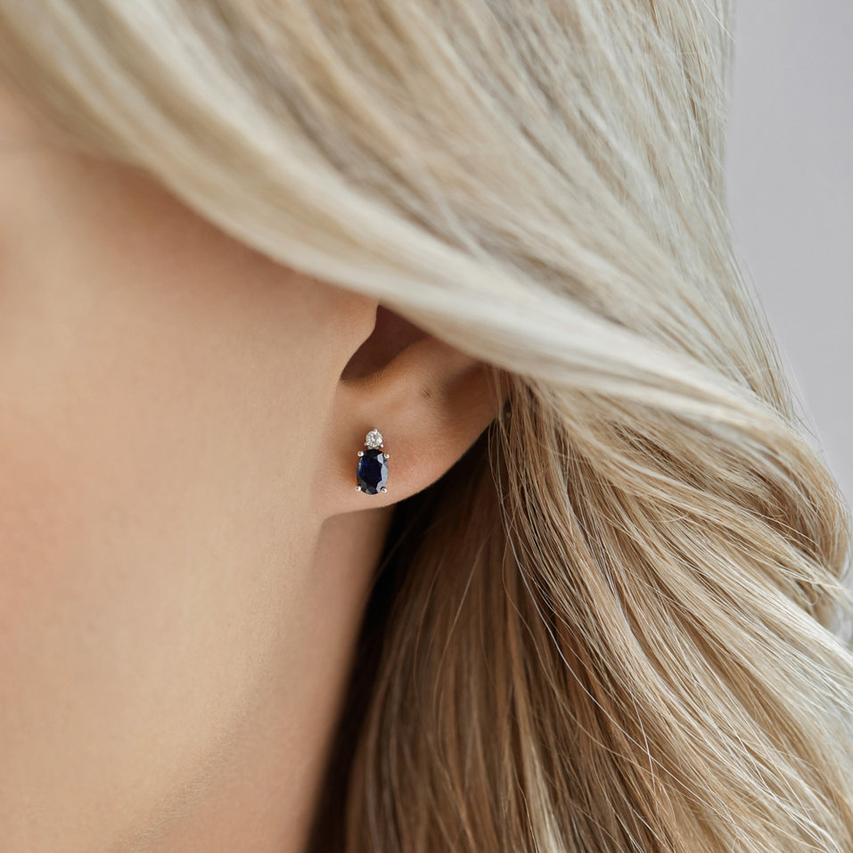 Náušnice s diamantem a safírem Fancy Planet