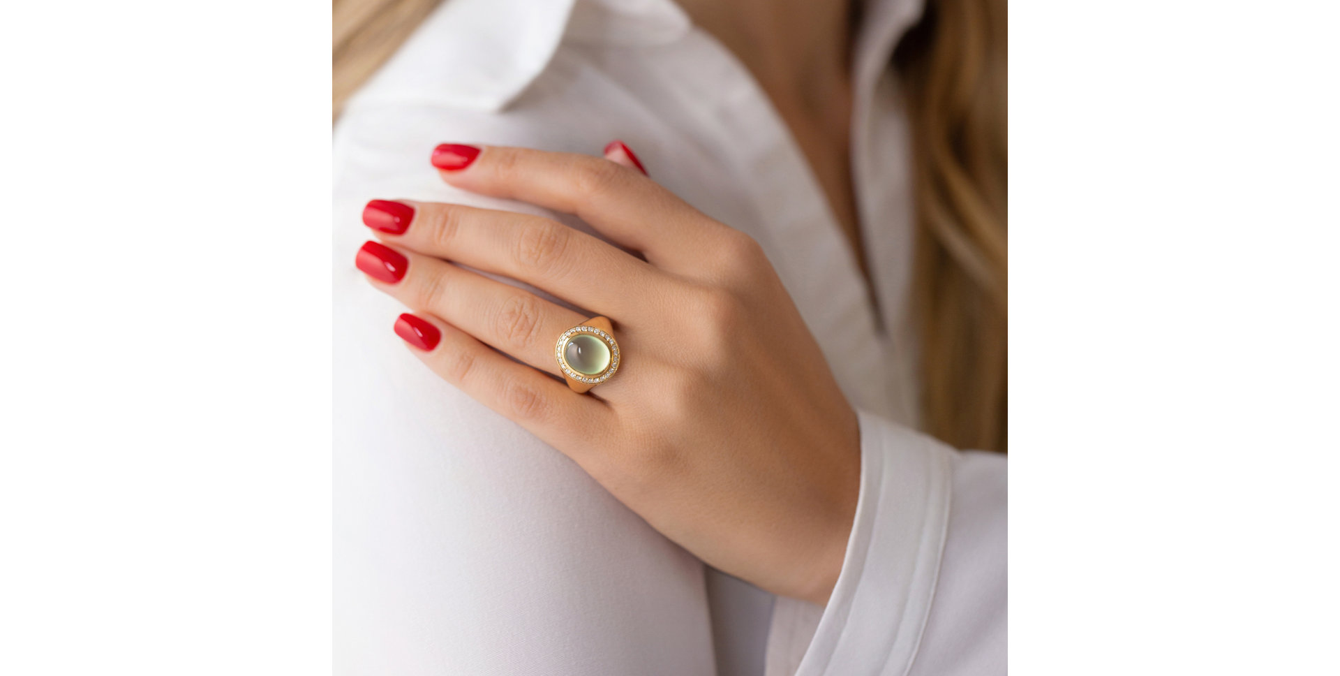 Prsten s prehnitem a diamanty Mistress Moonlight