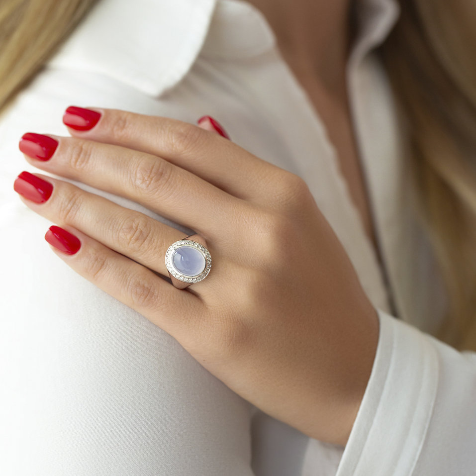 Prsten s chalcedonem a diamanty Mistress Moonlight