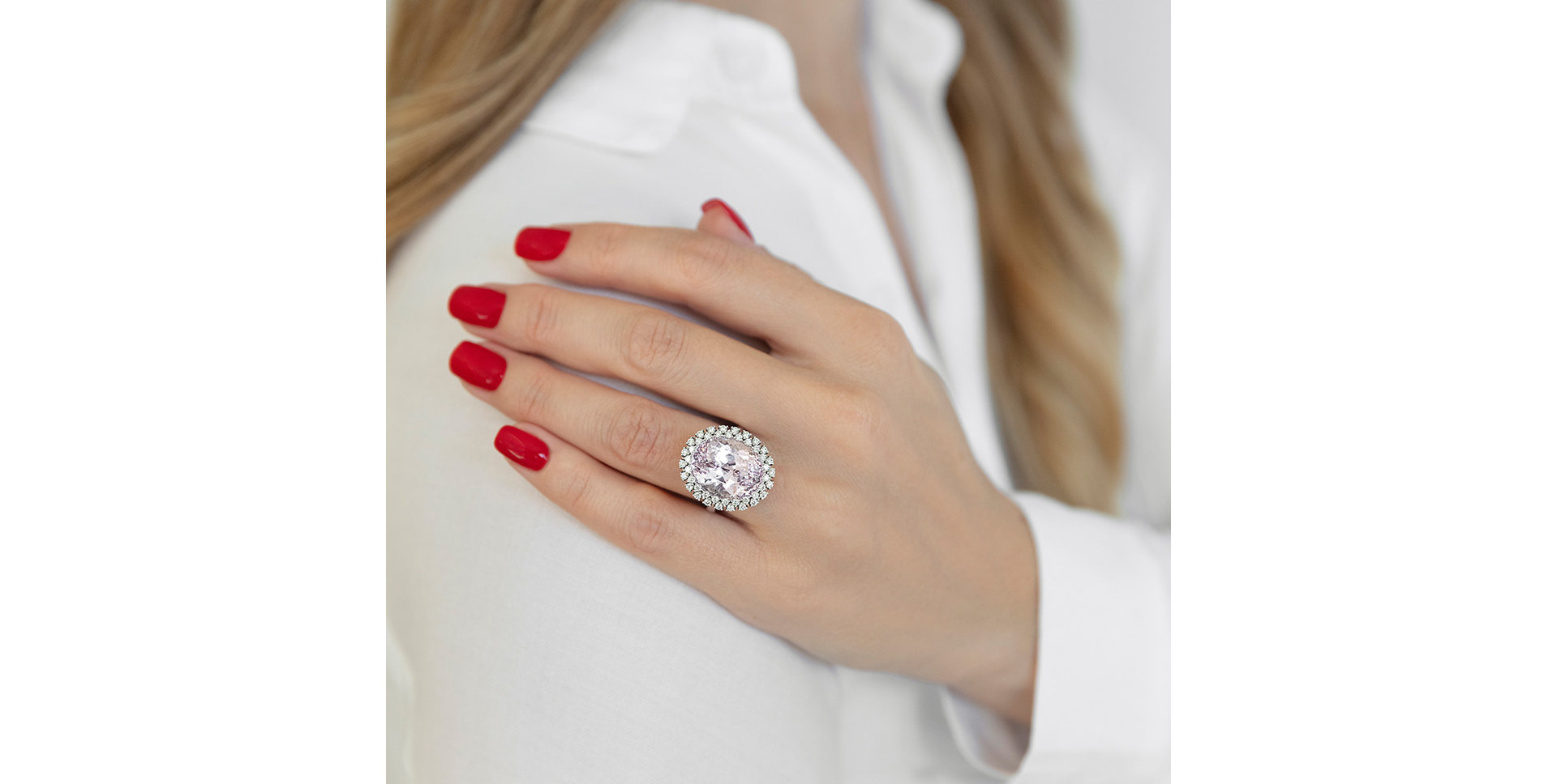 Prsten s kunzitem a diamanty Eternal Sky