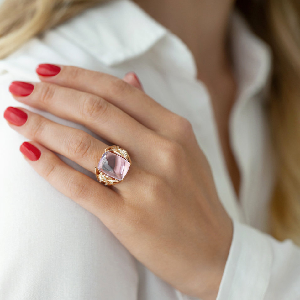 Prsten s ametystem, bílými a hnědými diamanty Fascinating Ladyship