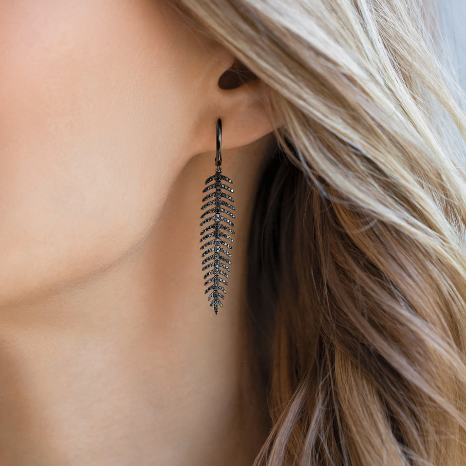 Náušnice s černými diamanty Galaxy Feather