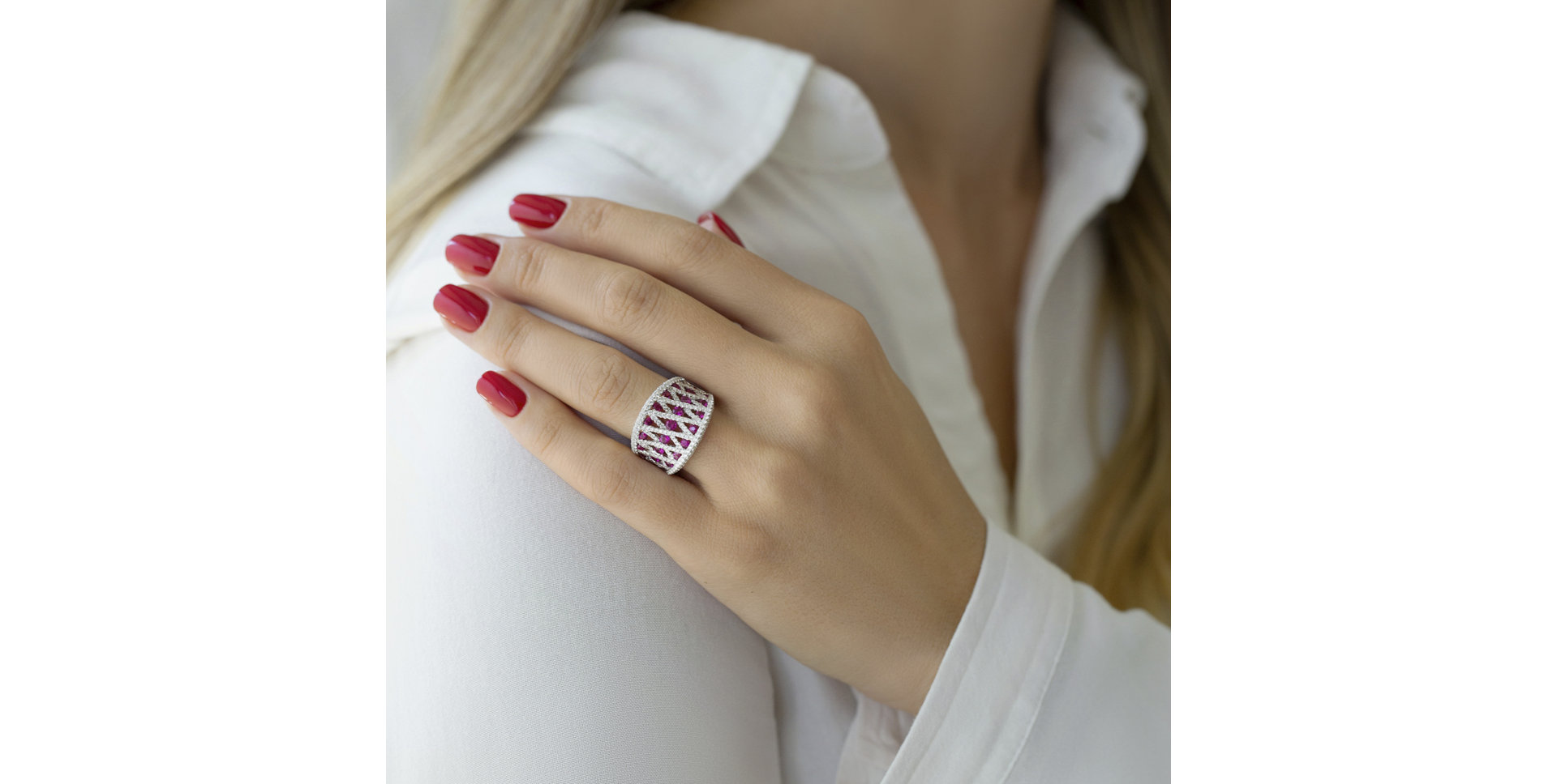 Prsten s diamanty a rubíny Dominique