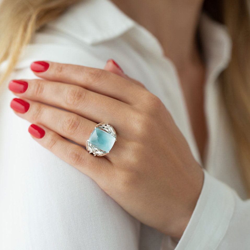 Prsten s akvamarínem a diamanty Ocean Sin