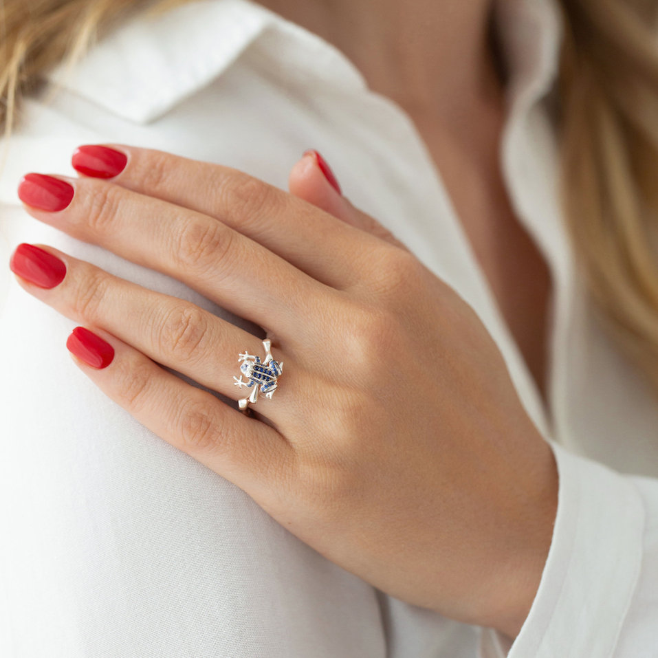 Prsten s diamanty a safíry Noble Frog