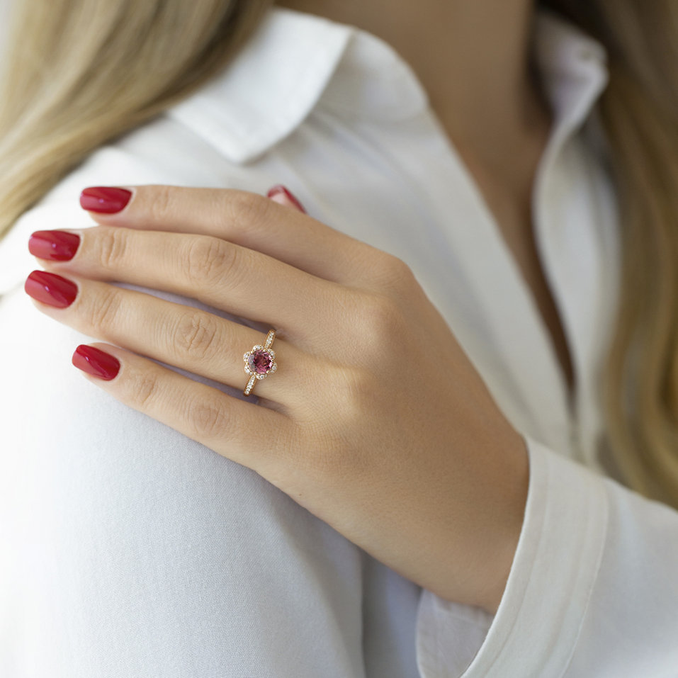 Prsten s turmalínem a diamanty Flower Coctail