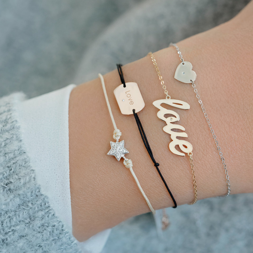Diamantový náramek se šňůrkou Love Stamp