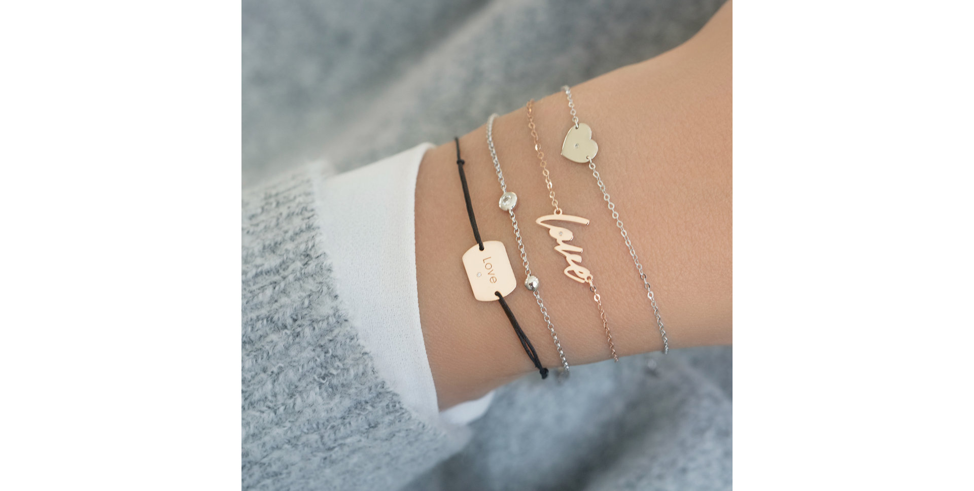 Diamantový náramek se šňůrkou Love Stamp