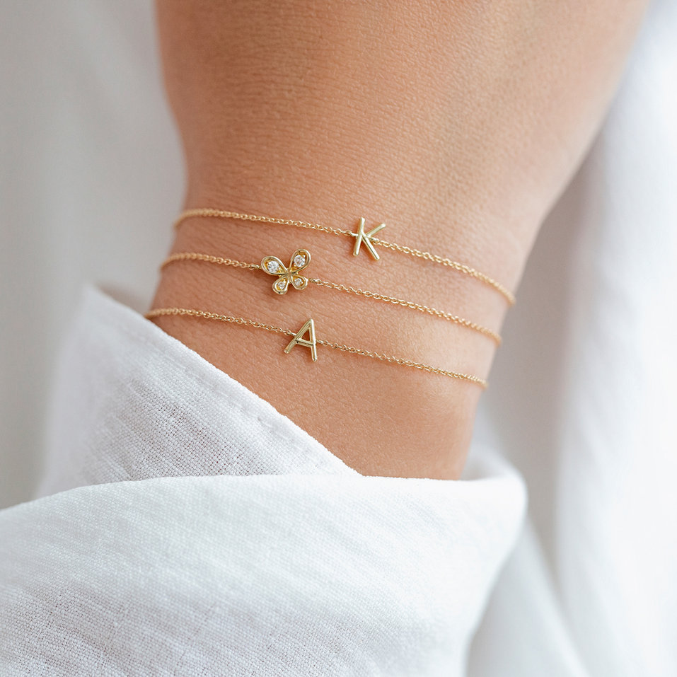 Náramek s hnědými diamanty Little Butterfly