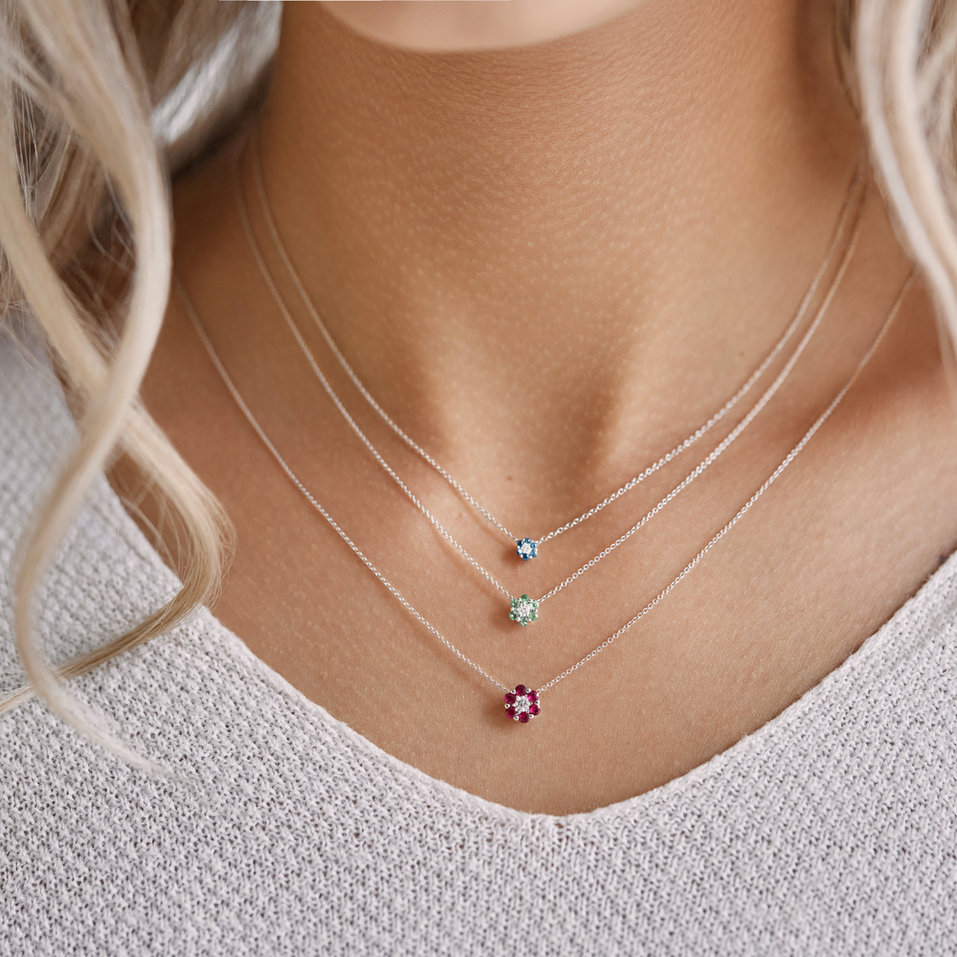 Náhrdelník s diamantem a rubíny Shiny Flower