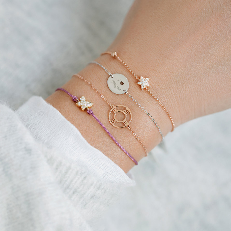 Náramek se šňůrkou a hnědými diamanty Magic Butterfly