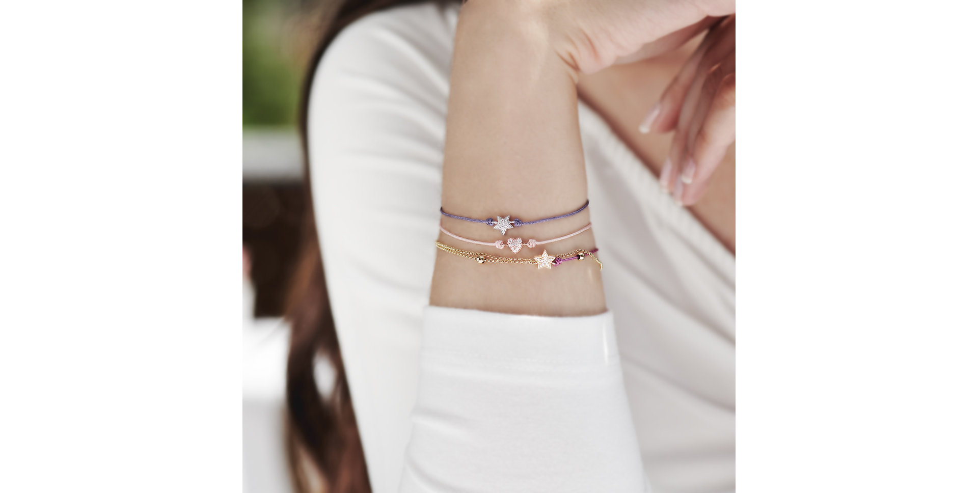 Diamantový náramek se šňůrkou Star Message