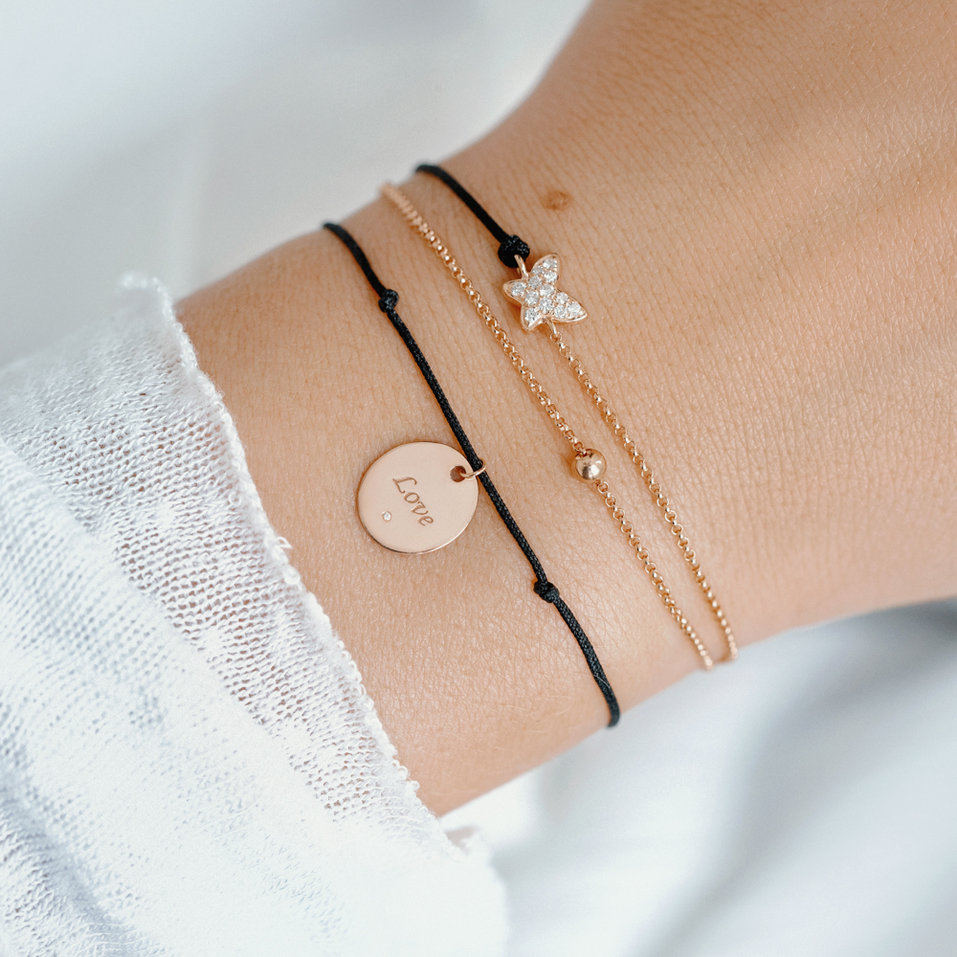 Diamantový náramek se šňůrkou Luxury Butterfly