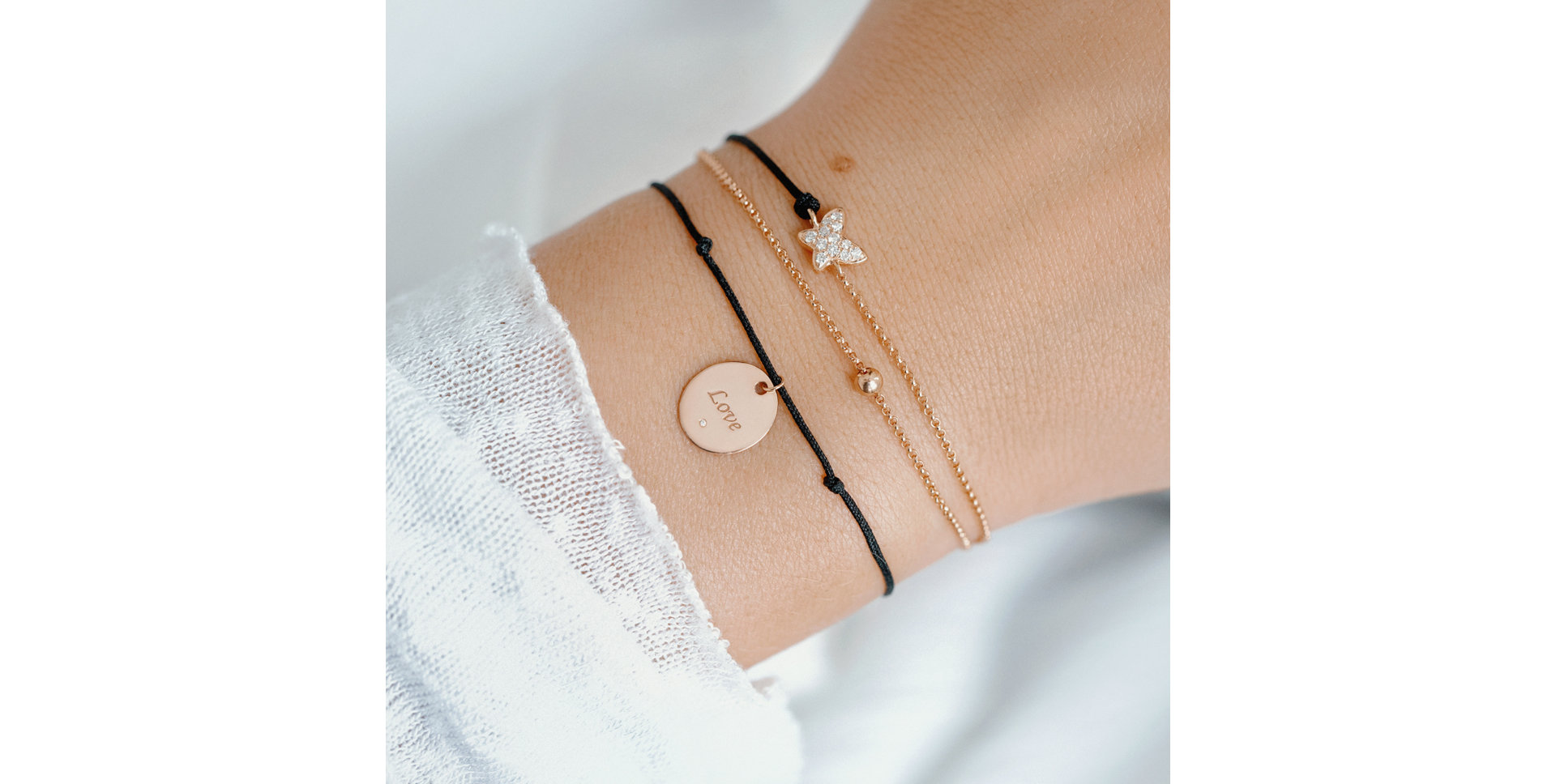 Diamantový náramek se šňůrkou Luxury Butterfly