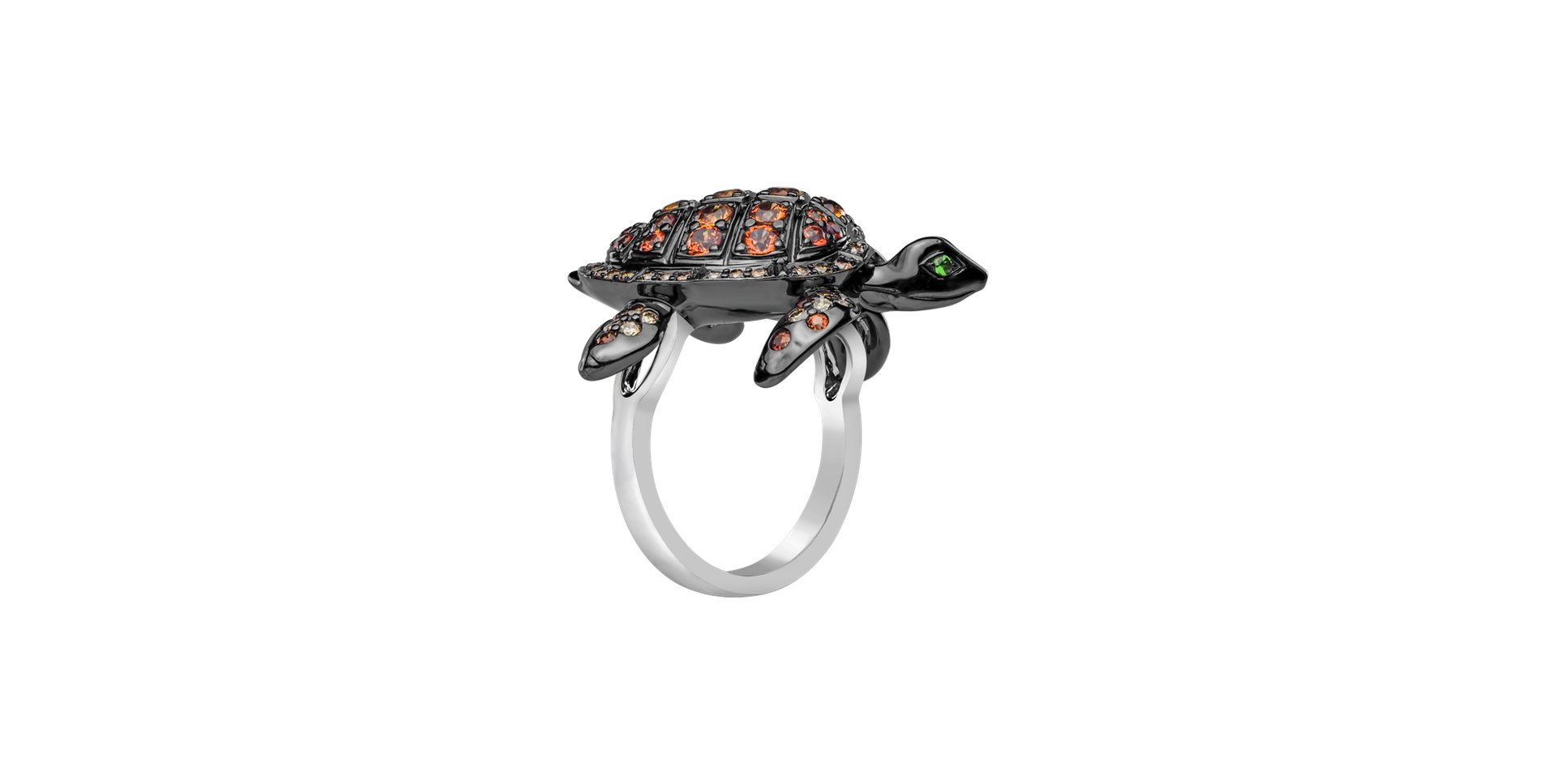 Prsten s hnědými diamanty, safíry a granáty Exotic Turtle