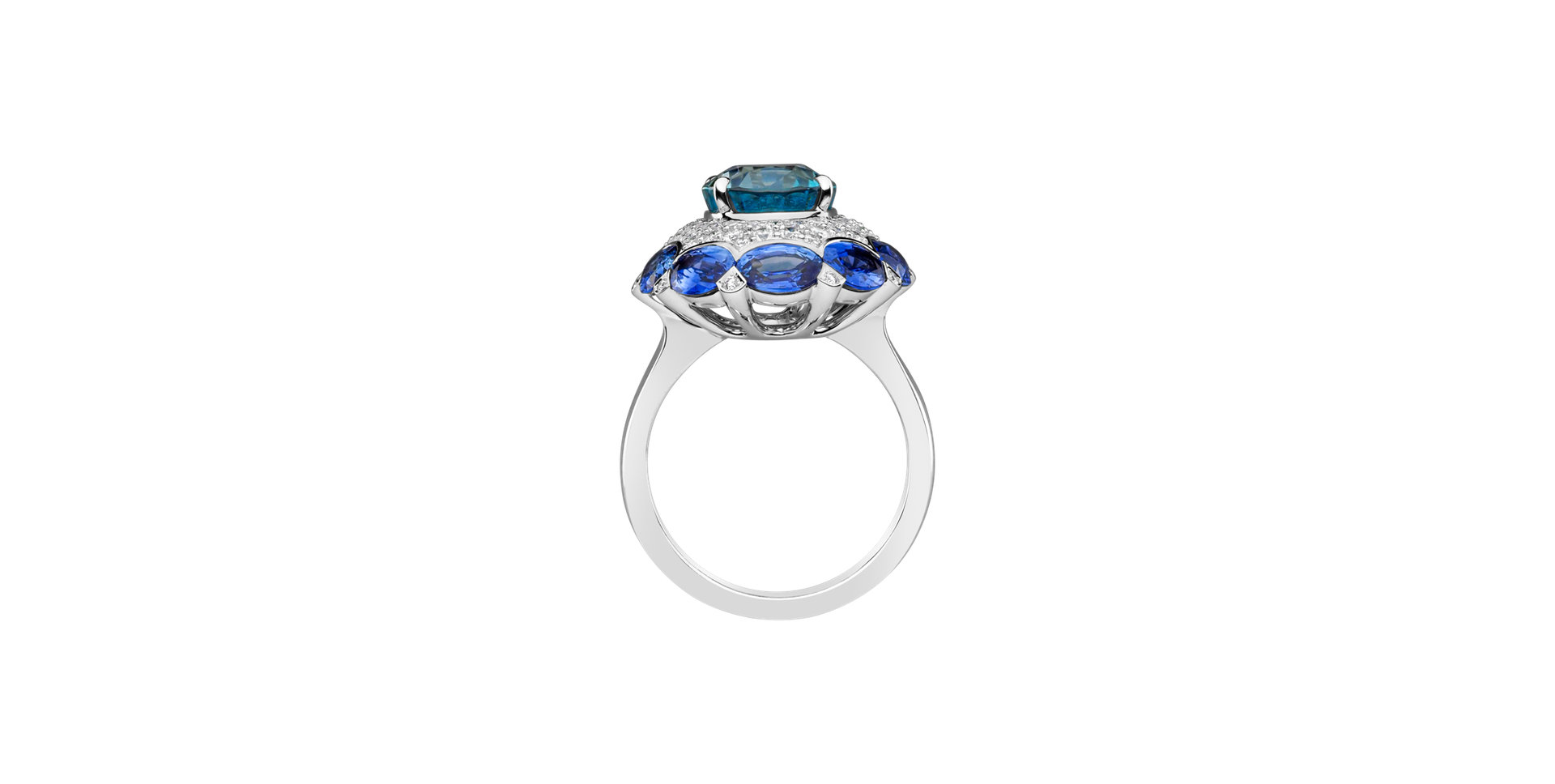 Prsten se zirkonem, diamanty a safíry Blue Gentility