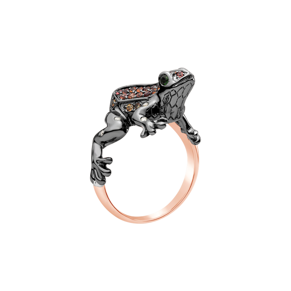 Prsten s hnědými diamanty, safíry a granáty Sandy Frog