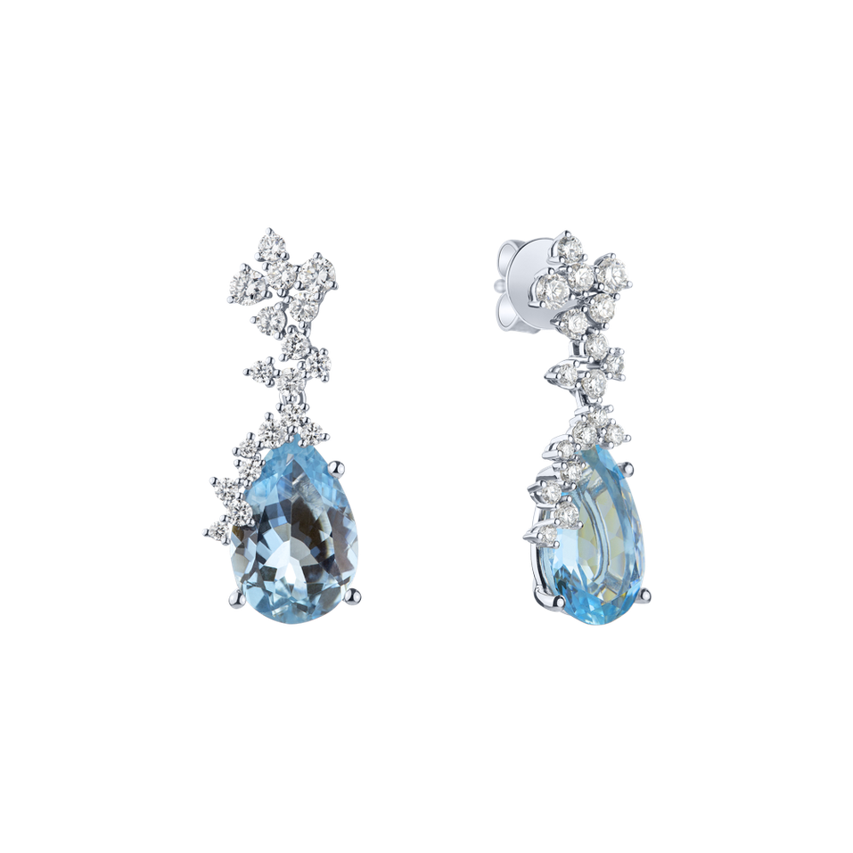 Náušnice s akvamarínem a diamantem Frozen Tears