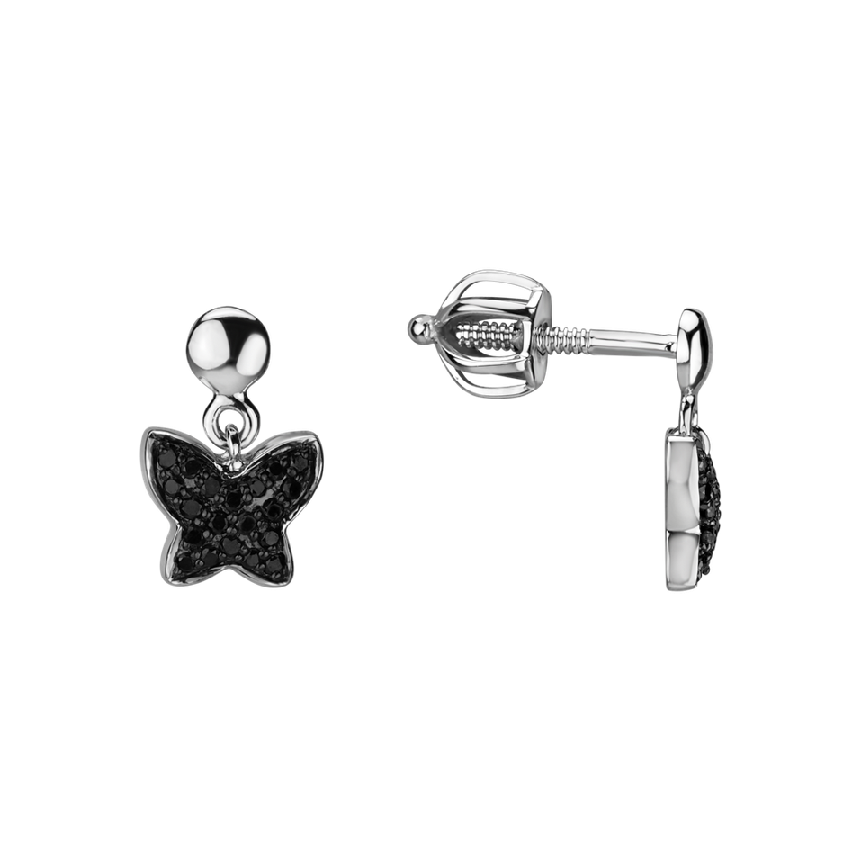 Náušnice s černými diamanty Amazing Butterfly