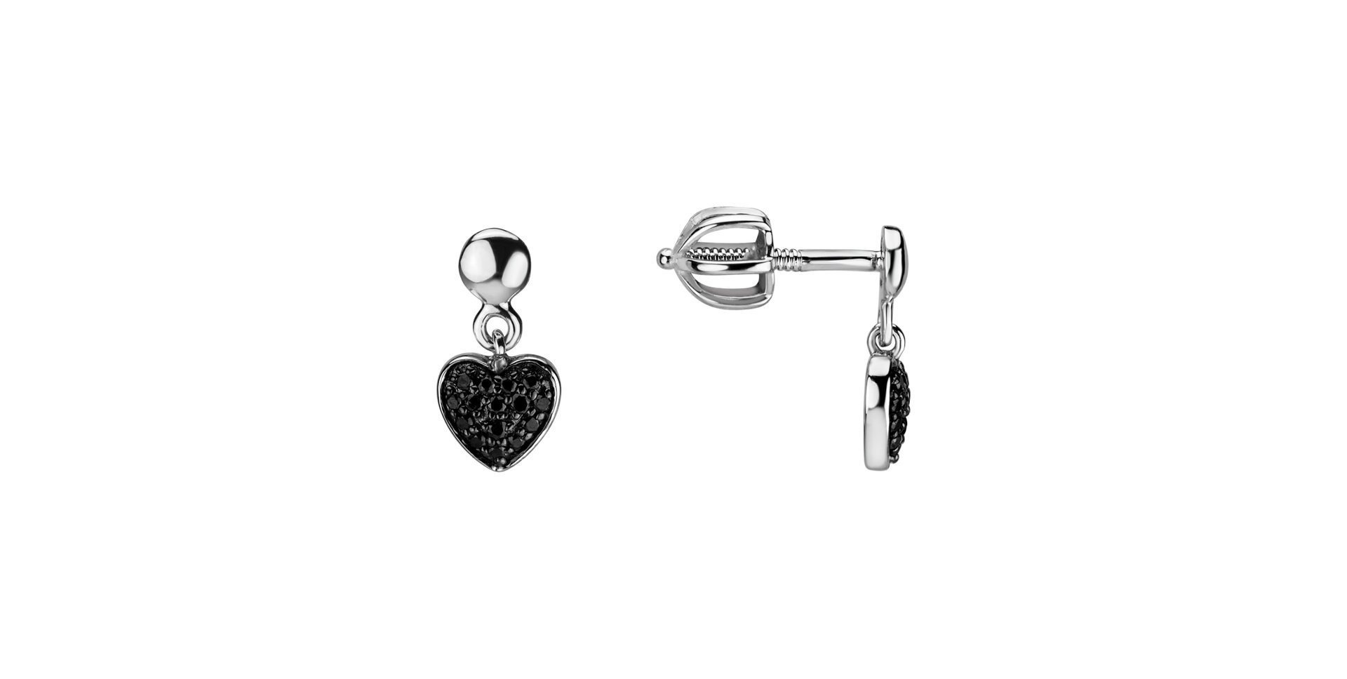 Náušnice s černými diamanty Amazing Heart