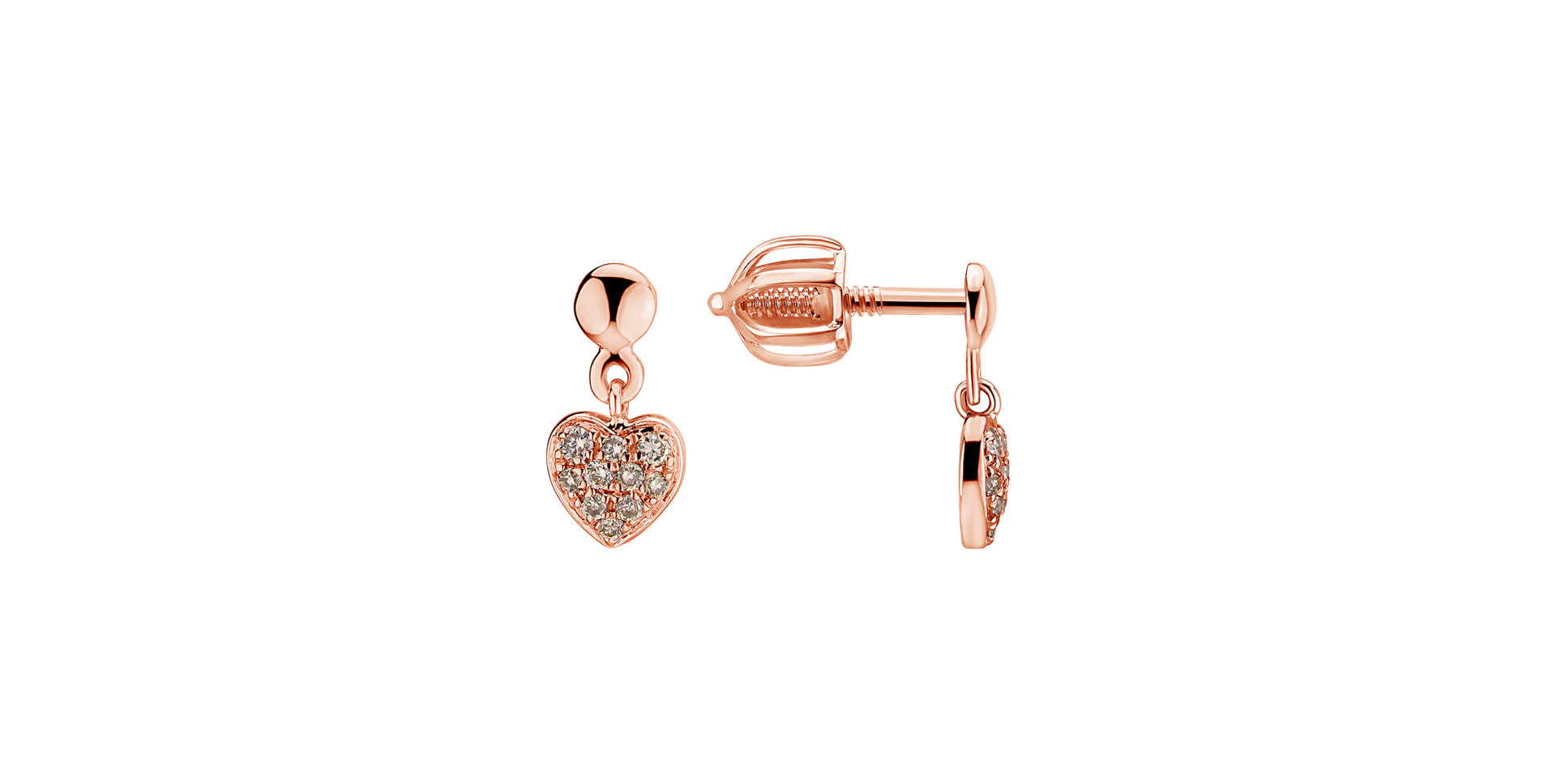 Náušnice s hnědými diamanty Amazing Heart