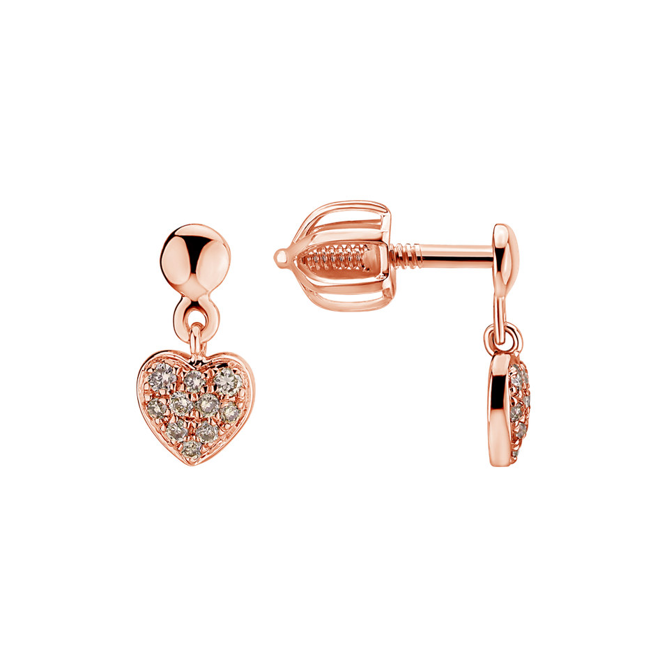 Náušnice s hnědými diamanty Amazing Heart