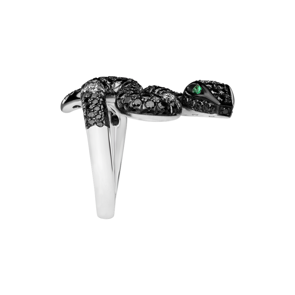 Prsten s černými a bílými diamanty a smaragdy Serpent of Hate