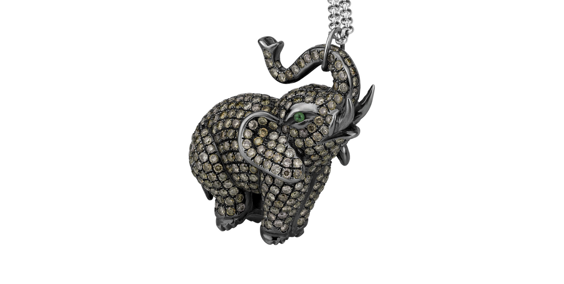 Přívěs s hnědými diamanty a smaragdy Glorious Elephant