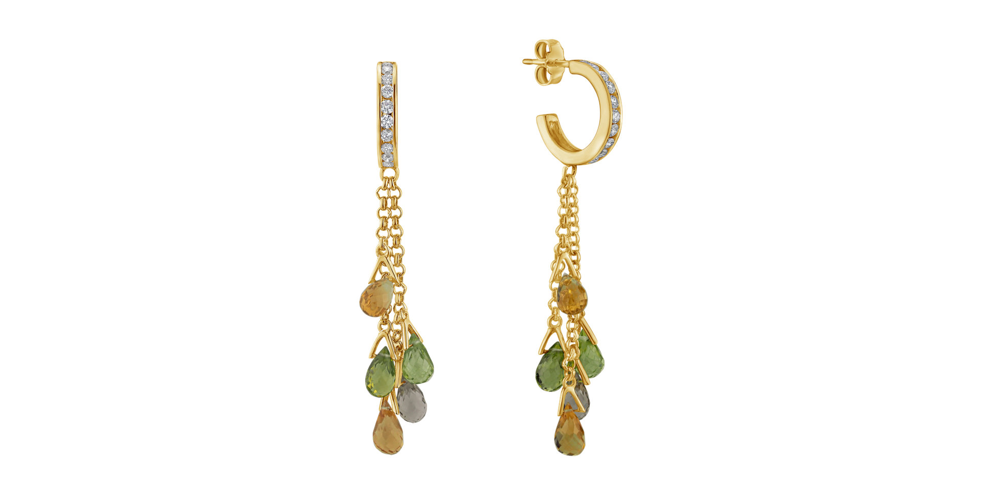 Náušnice s diamanty, quartzy a peridoty Manna