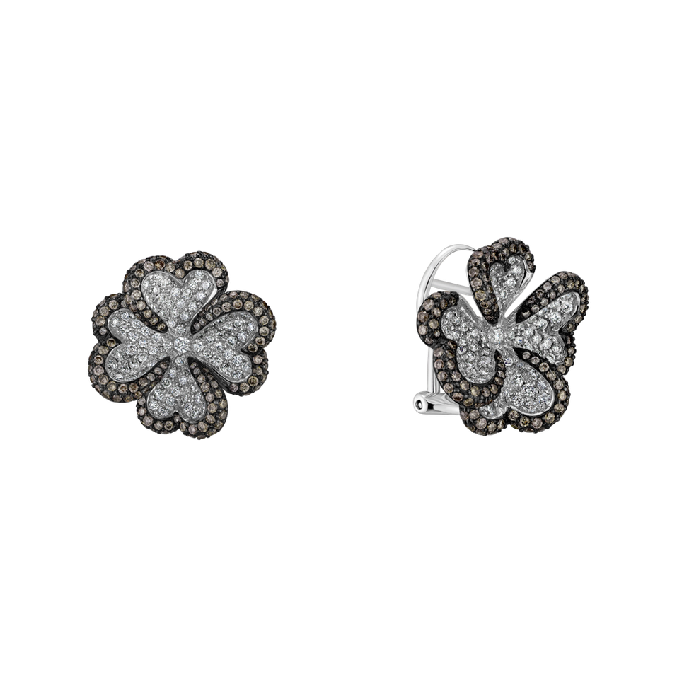 Náušnice s bílými a hnědými diamanty Delicate Luck