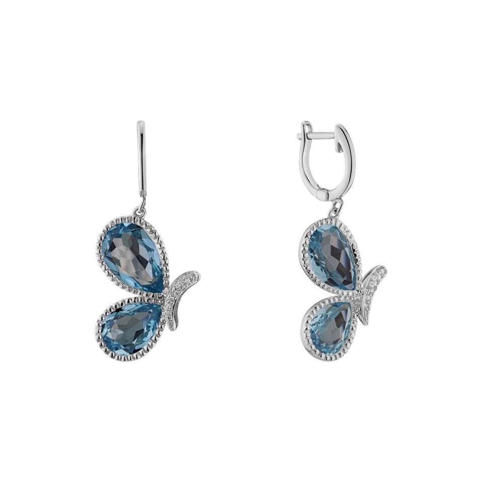 Náušnice s diamanty a topazy Wings of the Sky