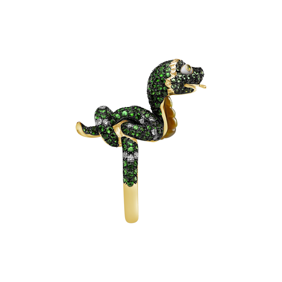 Prsten s diamanty, acháty, granáty a perleti Crazy Snake