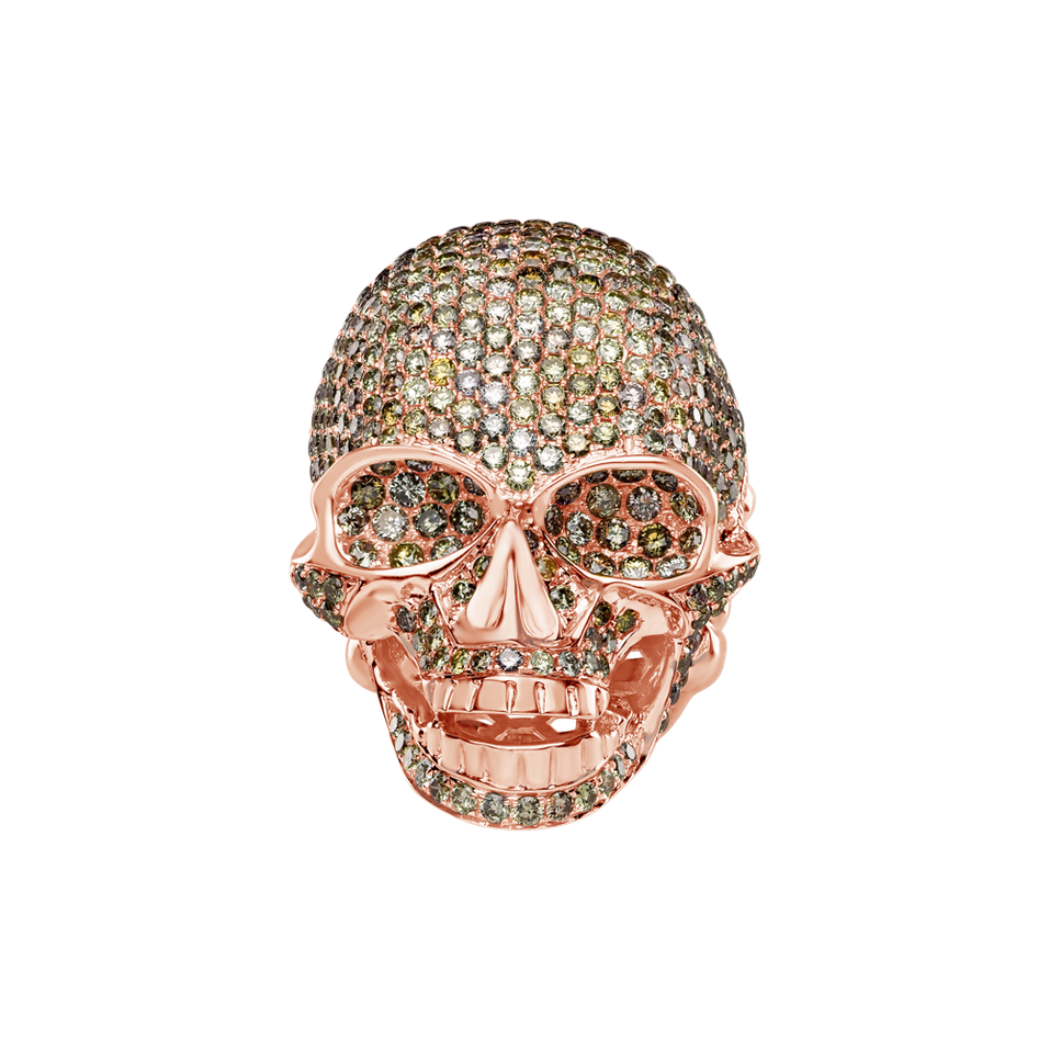 Prsten s bílými a hnědými diamanty Diamond Skull