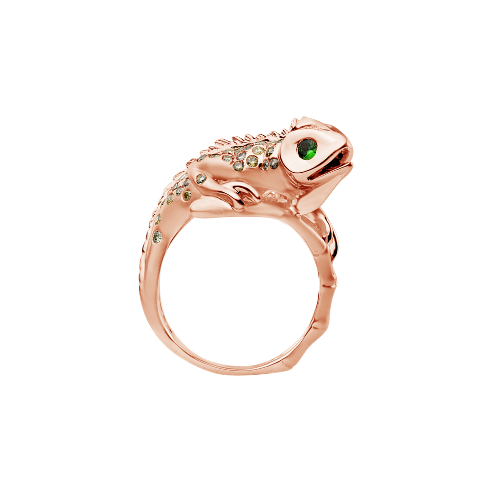 Prsten s hnědými diamanty a granáty Diamond Lizard