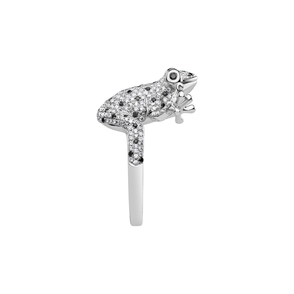 Prsten s bílými a černými diamanty Magic Frog
