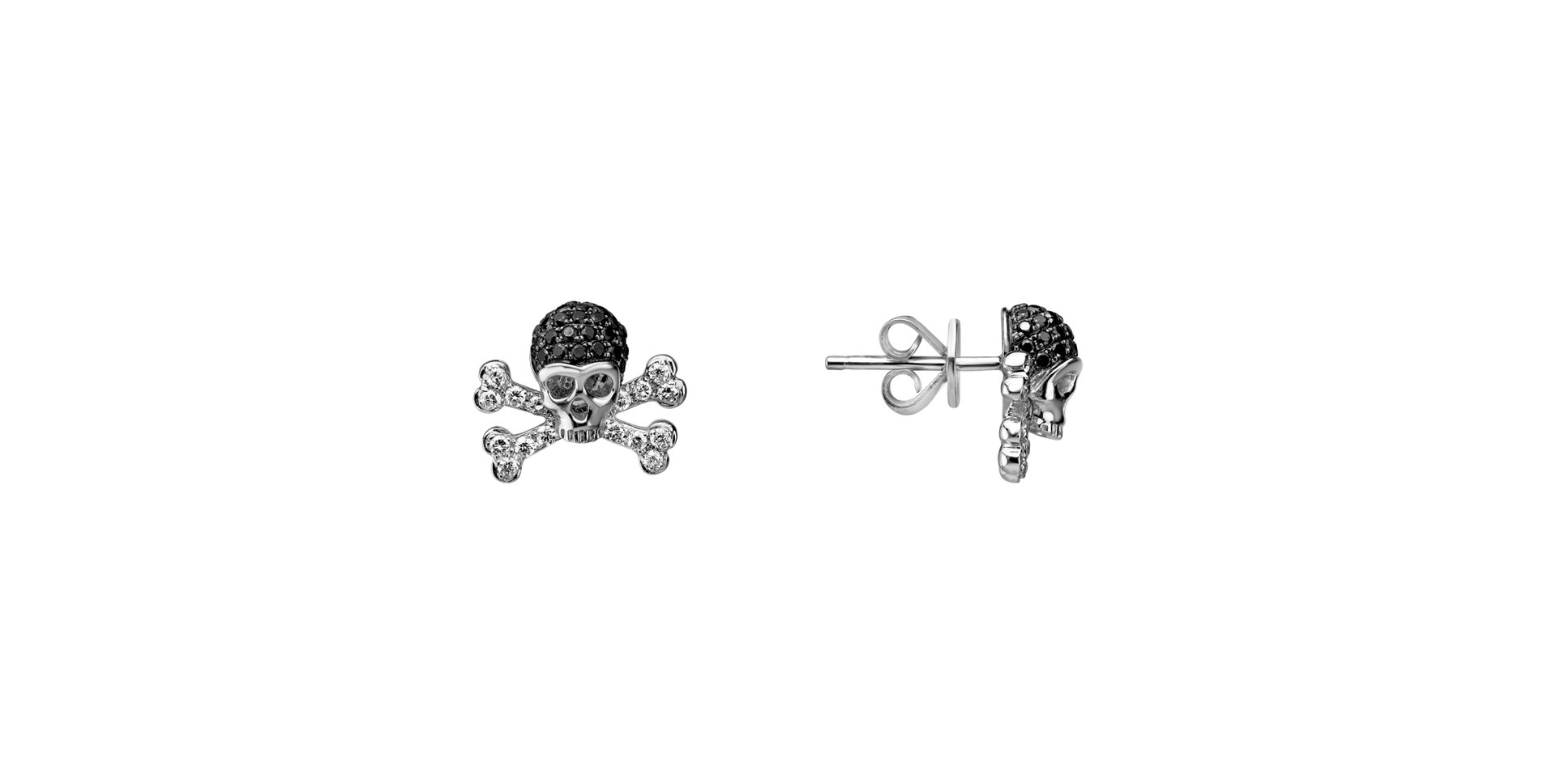 Náušnice s bílými a černými diamanty Luxury Skull