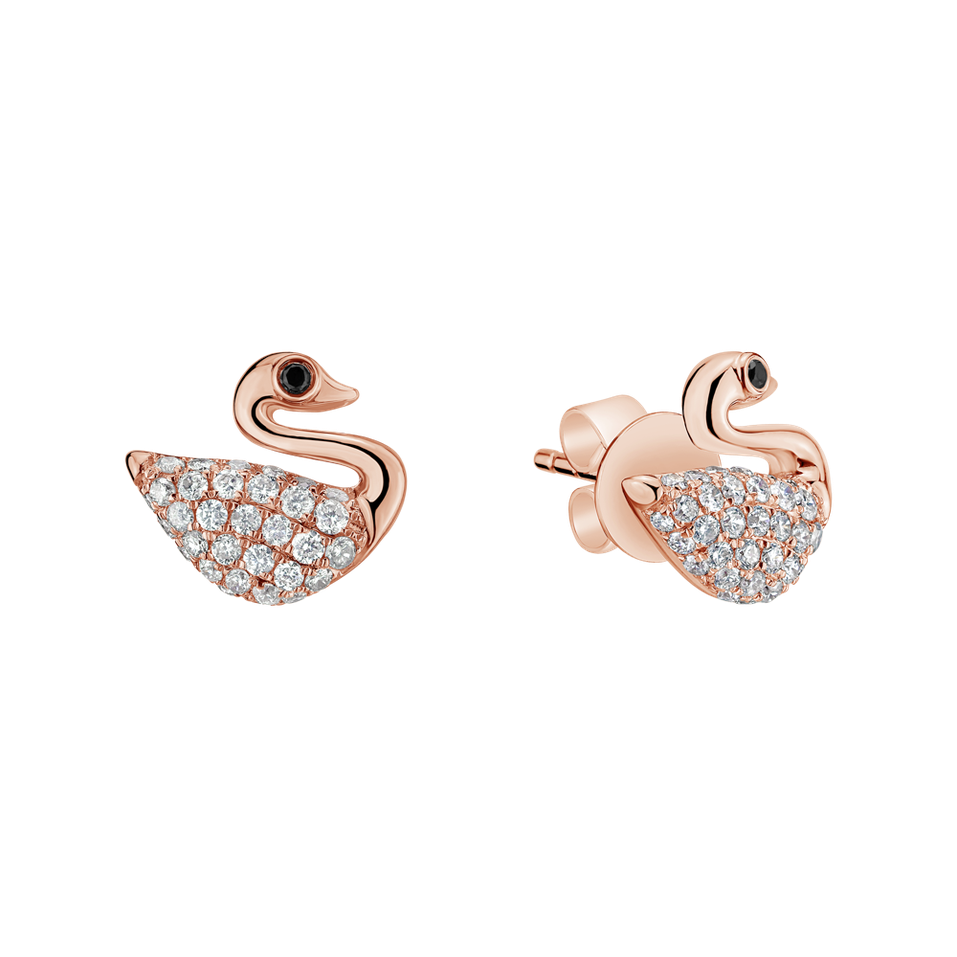 Náušnice s černými a bílými diamanty Noble Swans