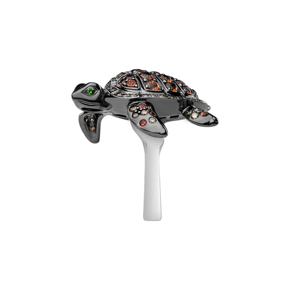 Prsten s hnědými diamanty, safíry a granáty Exotic Turtle