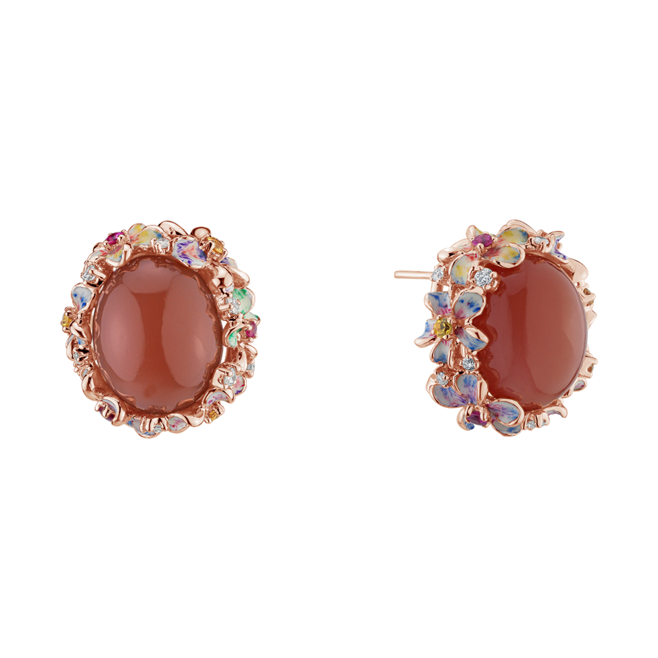 Náušnice s měsíčním kamenem, diamanty a drahokamy Ayse