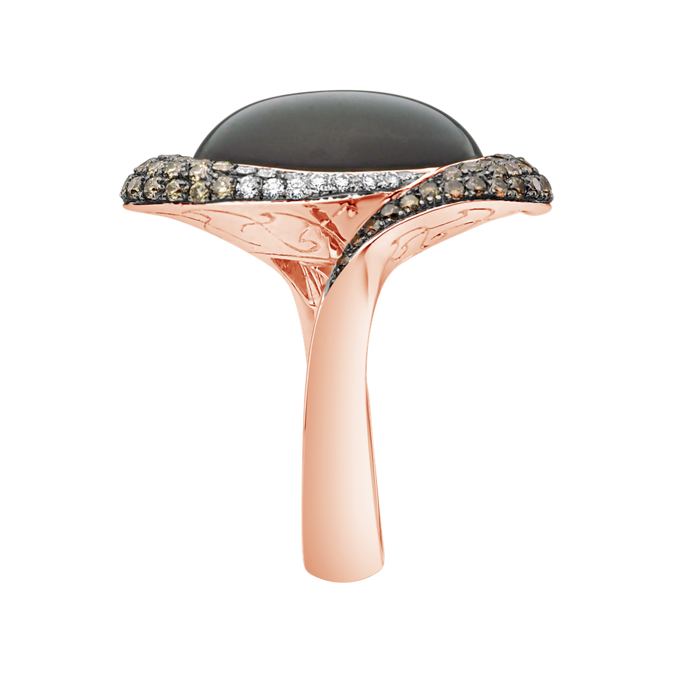 Prsten s měsíčním kamenem, bílými a hnědými diamanty Spectral Mist