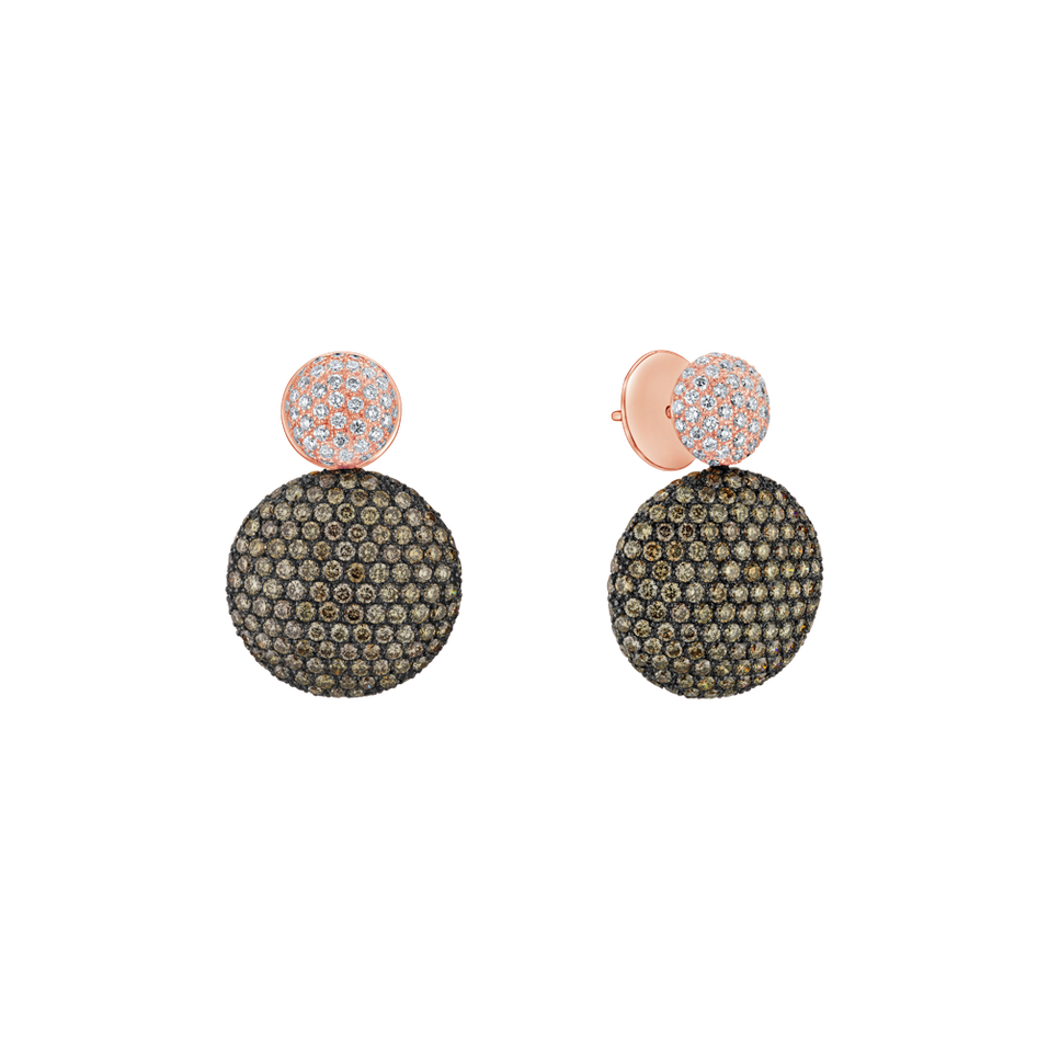 Náušnice s bílými a hnědými diamanty Graceful Ladyship