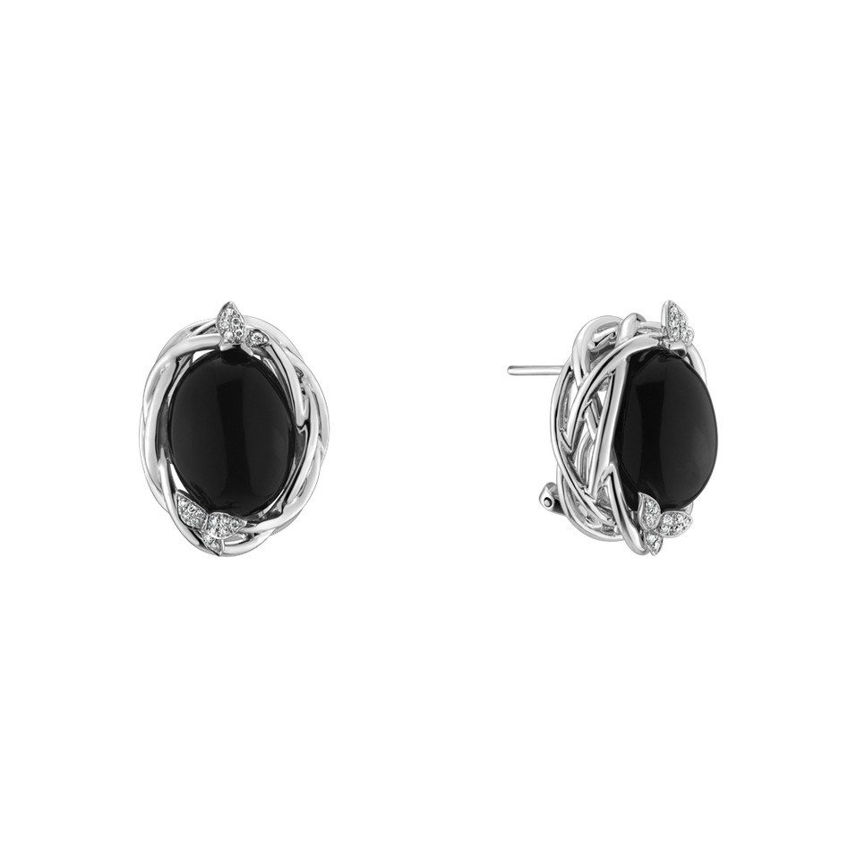 Náušnice s měsíčním kamenem a diamanty Dark Waves