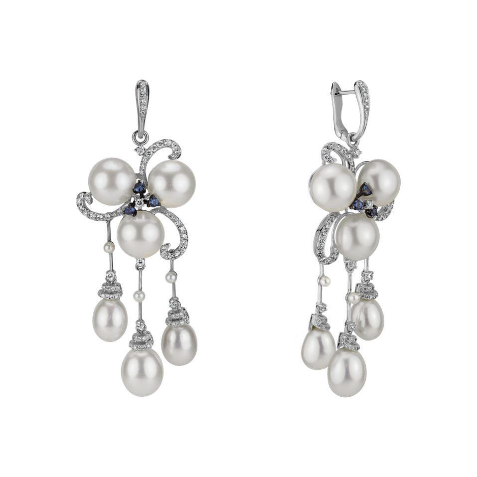 Náušnice s perlou, diamantem a safíry Nymph Drops